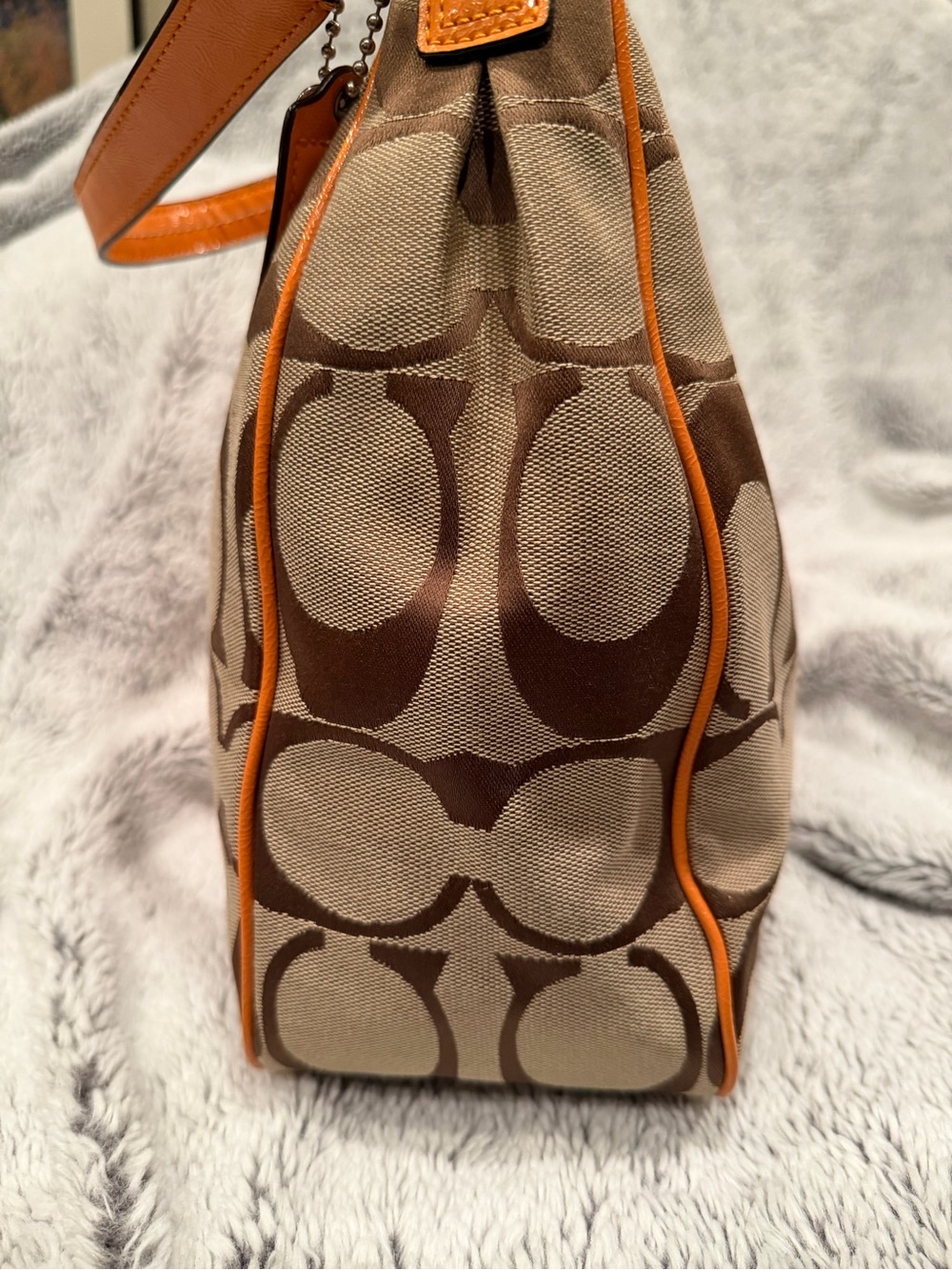 COACH Signature Stripe Convertible Hobo Bag Khaki Orange F21873 - Picture 9 of 13